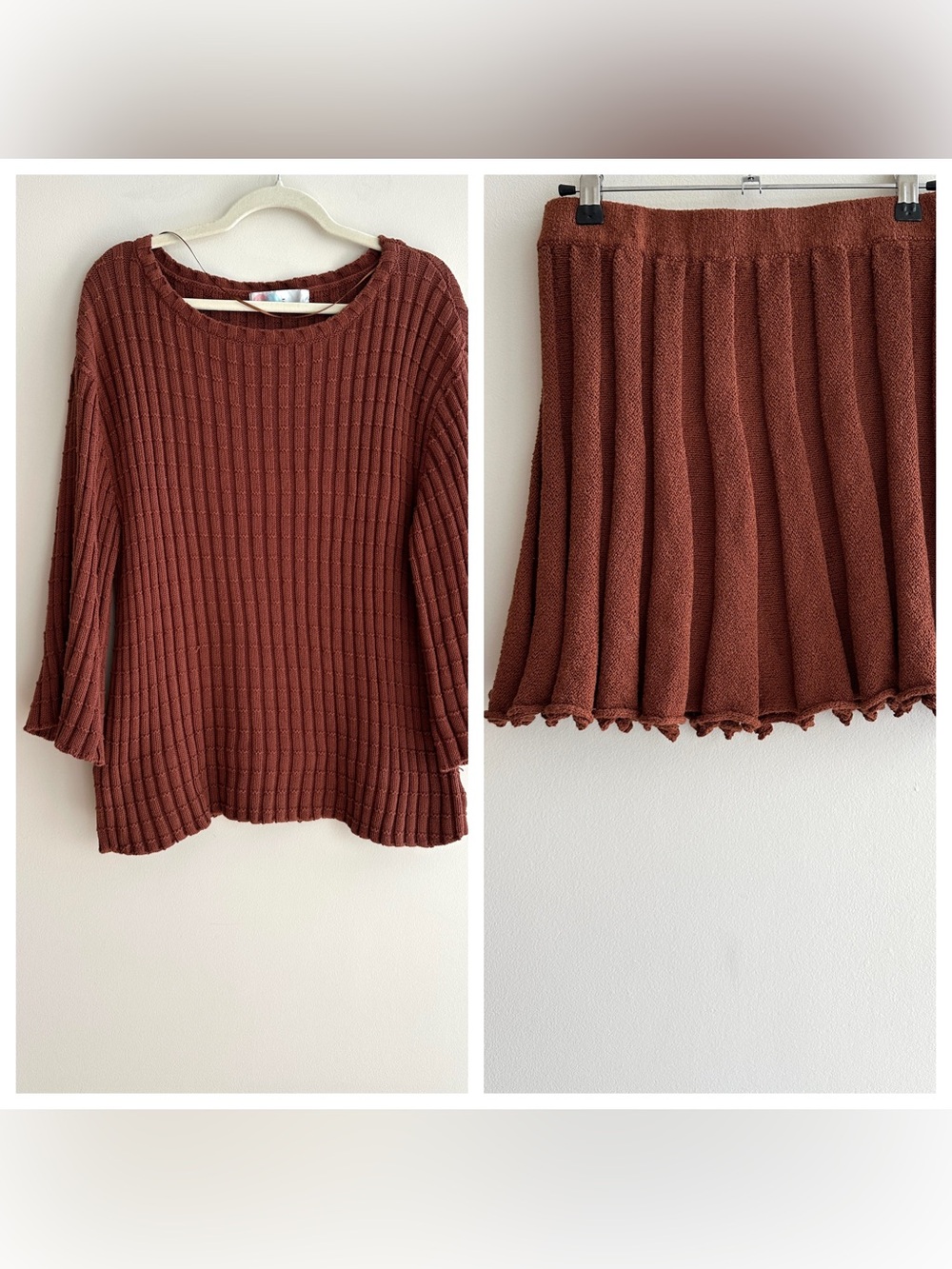 FP Beach Kenzie Sweater Set, Brownstone, Size Medium, Sweater/Skirt Set